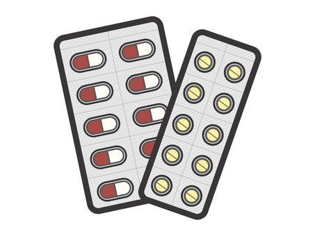 薬（錠剤カプセル・シート２枚）01-02 薬,カプセル,錠剤,ブリスターパック,ptpシート,薬局,病院,病気,治療,アイコンのイラスト素材