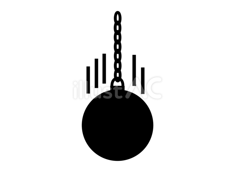 上から落ちてくる黒い鎖付き鉄球 鉄球,玉,球体のイラスト素材