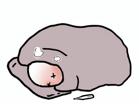 熱が上がる人 人,寝込む,体調不良,熱,発熱,高熱,暑い,辛い,風邪,病気のイラスト素材