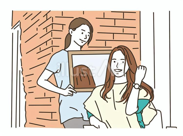 美容院で髪を切る美容師と女性のお客 美容師,ヘアカット,女性のイラスト素材