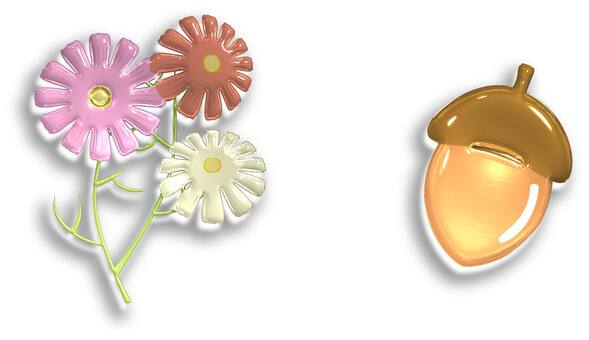 秋ぷっくりイラスト３ 秋,花,コスモス,どんぐり,木の実,植物,ぷっくり,シール,可愛い,生活のイラスト素材
