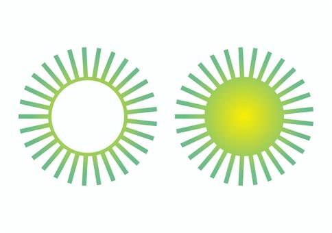 黄緑の太陽型フレームと集中線　A4 集中線,フレーム,円,太陽,黄緑,トゲトゲのイラスト素材