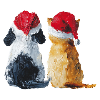 サンタ帽の犬猫の後ろ姿 猫,ねこ,犬,動物,後ろ姿,サンタ帽,かわいい,子ども向け,アイコン,挿絵のイラスト素材