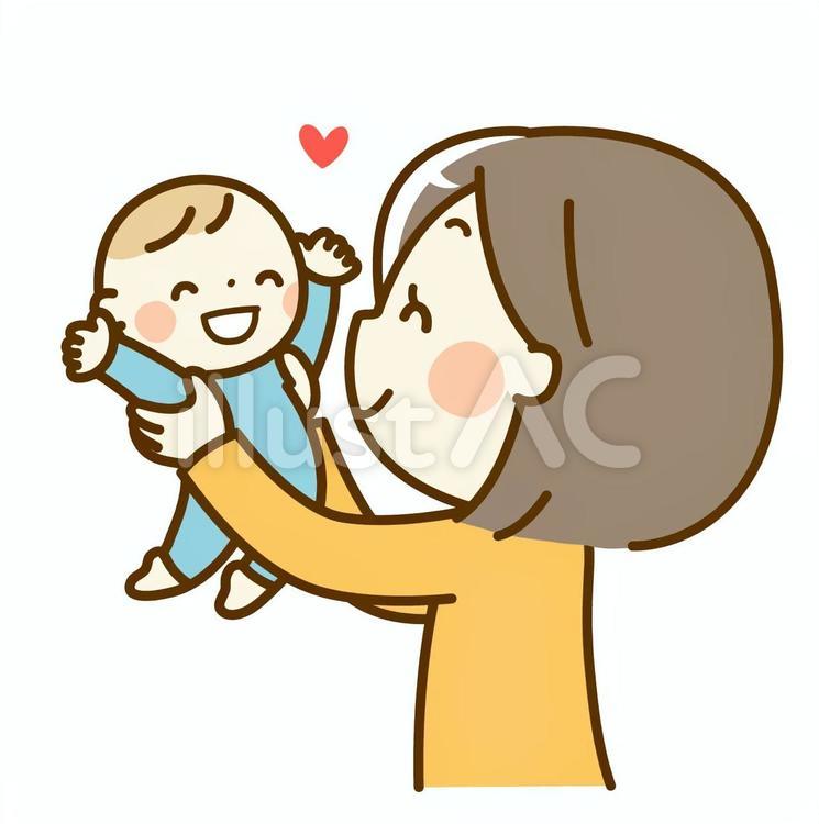 赤ちゃんを抱きあげてあやす女性 家族,赤ちゃん,笑顔のイラスト素材