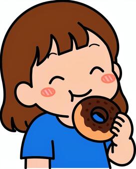 青のドーナツの女子です。 ドーナツ,シンプル,ドーナッツ,食べる,食事,ファストフード,テイクアウト,笑顔,幸せ,食べ物のイラスト素材