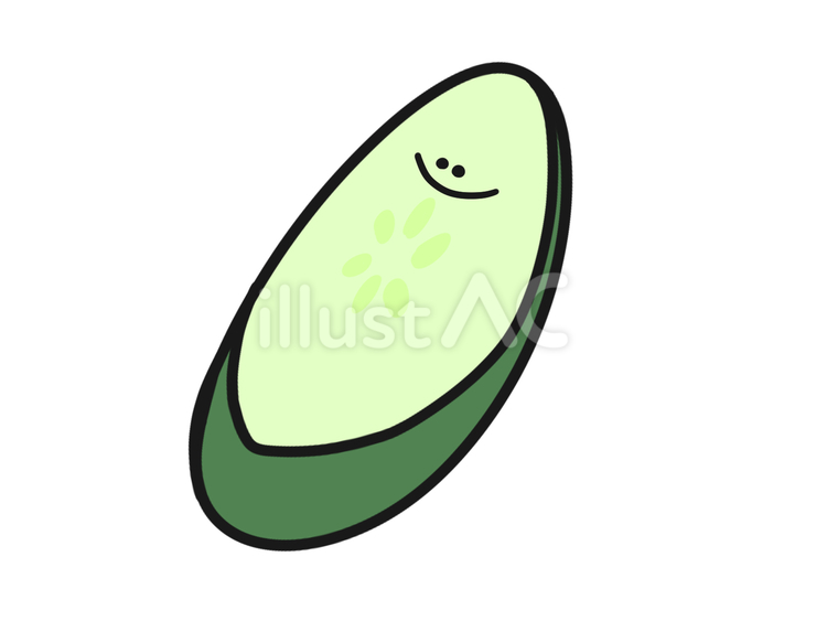 きゅうり笑顔　斜め切りスライス　イラスト 笑顔,食べ物,きゅうりのイラスト素材