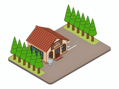 街並みシリーズ 純喫茶店 喫茶店,昭和風,かわいい,デフォルメ,建物,木,アイソメトリック,アイソメ,街並み,アイコンのイラスト素材
