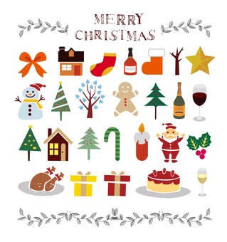クリスマスイラストセット クリスマス,メリークリスマス,雪,冬季,クリスマスケーキ,クリスマスイブ,料理,スイーツ,クリスマスパーティー,食べ物のイラスト素材