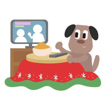 Illustration, charcoal brazier in a floor well, kotatsu, tv set, 