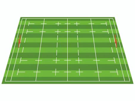 視界に奥行にあるラグビーフィールド ラグビー,スタジアム,試合,会場,グラウンド,芝生,作戦,スポーツ,練習,背景のイラスト素材