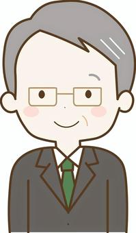 ビジネスマン 中年男性社員 メガネ 男性,中年,年配,ビジネスマン,会社員,上司,ベテラン,笑顔,メガネ,スーツのイラスト素材