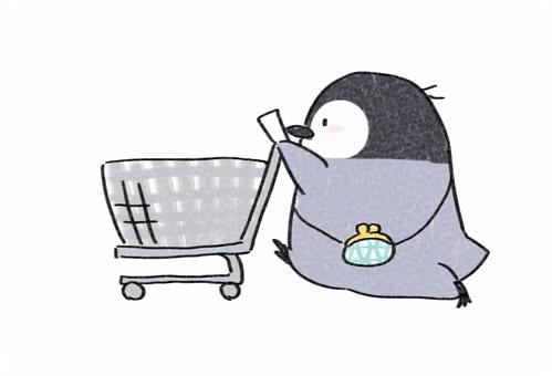 ゆるい仔ペンギンの買い出し ペンギン,キャラクター,手描き,かわいい,ゆるい,こども,買い物,買い出し,スーパー,ショッピングカートのイラスト素材