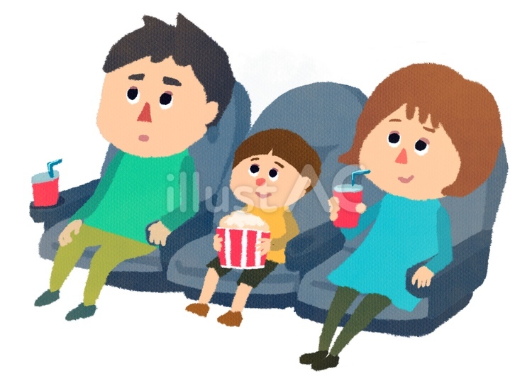 休日の映画館 映画館,家族連れ,ポップコーンのイラスト素材