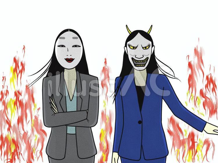 能面上司と般若上司 能面,般若,女性のイラスト素材