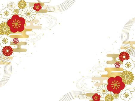 正月背景 背景,正月,お正月,和柄,フレーム,あしらい,冬,金,赤,手描きのイラスト素材