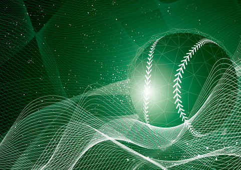 野球とテクノロジーの緑色のイメージ素材 スポーツ,野球,ボール,曲線,波形,テクノロジー,スタイリッシュ,デジタル,緑色,背景のイラスト素材