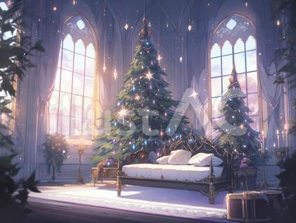 クリスマスツリーのある華やかな部屋_背景