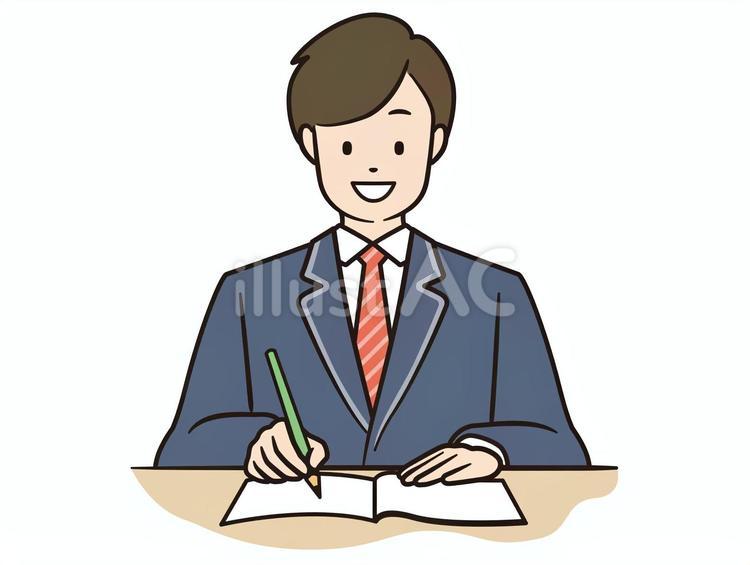 ノートをとる男子学生-B 学生,生徒,高校生のイラスト素材