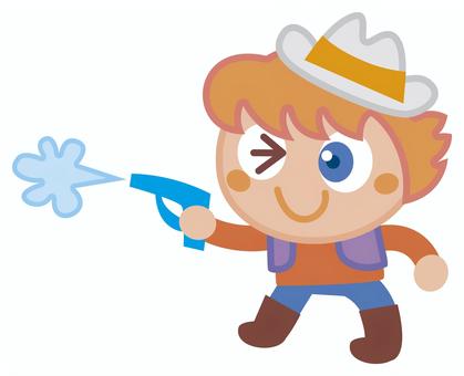 水鉄砲 こども,水鉄砲,人物,カウボーイ,ハットのイラスト素材