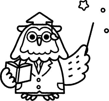 フクロウの博士モノクロ フクロウ,博士,先生,説明,アドバイス,キャラクター,かわいい,鳥,教育,白衣のイラスト素材