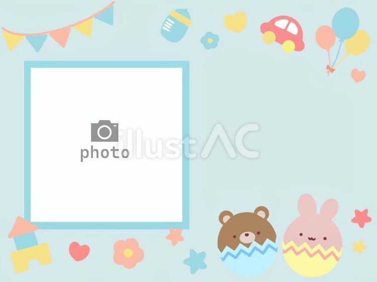 赤ちゃんフォトカード青 ベビー,赤ちゃん,ベイビーのイラスト素材