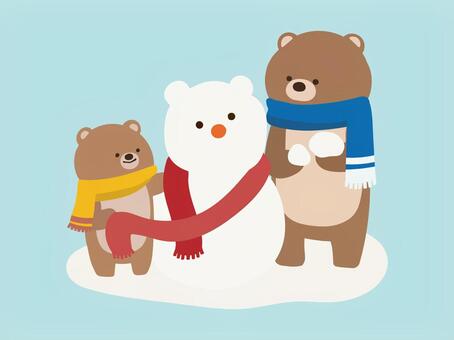 雪だるまを作るクマたち 動物,冬,くま,雪,雪だるま,雪遊び,子供,兄弟,ペア,親子のイラスト素材