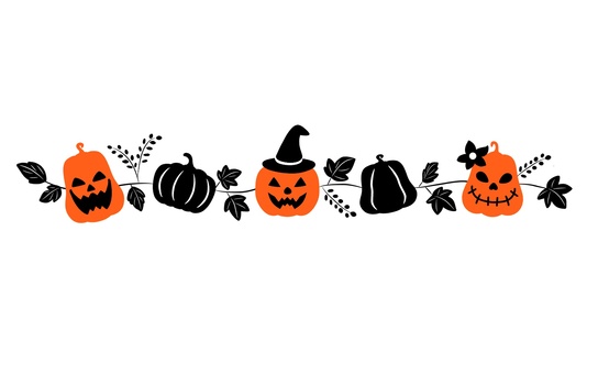 ハロウィンシルエットのライン素材１ ハロウィン,ハロウィン飾り,ジャックオランタン,ジャックオーランタン,かぼちゃ,ライン,ライン素材,区切り線,罫線,飾り線のイラスト素材