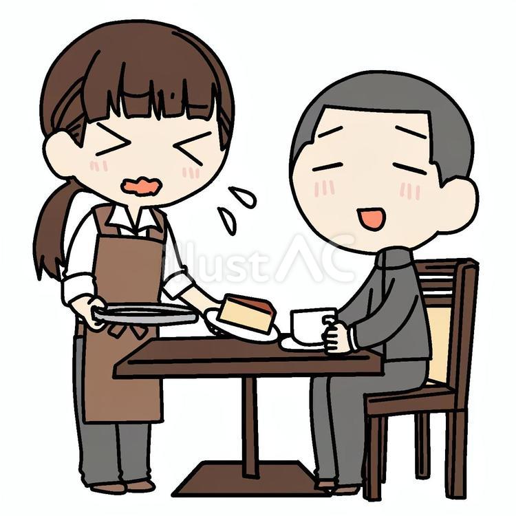 焦る女性店員と男子学生客 客,喫茶店,少年のイラスト素材