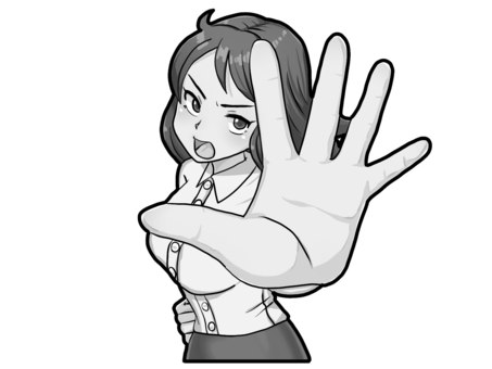 何かを止める女性【グレースケール】 阻止,拒絶,手,女性,萌え絵,ストップ,グレースケールのイラスト素材