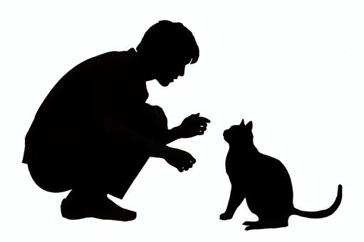 猫と話す人 猫と話す人 猫,男性,会話,動物,愛護,優しさ,捨て猫,保護,しゃがむ,シルエットのイラスト素材
