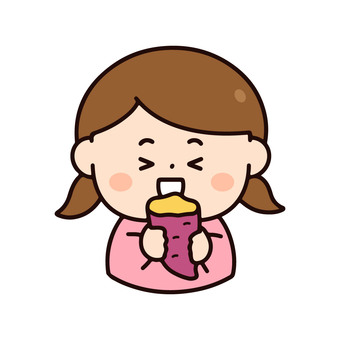 焼き芋を食べる女の子 焼き芋,さつまいも,子ども,児童,女の子,女児,幼児,小学生,園児,秋のイラスト素材