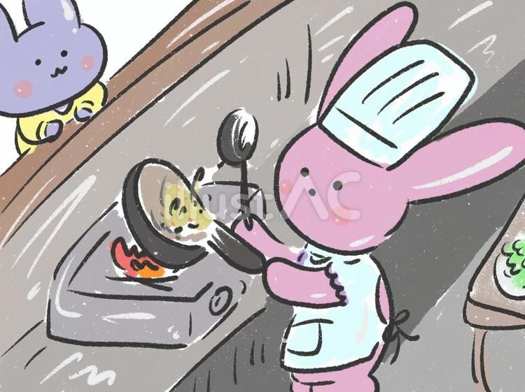 うさぎ料理人 うさぎ,料理人,チャーハンのイラスト素材