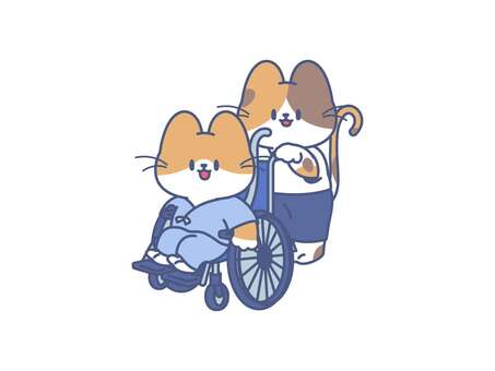 車椅子に乗った患者とお見舞い 車椅子,ねこ,患者,病院,入院,お見舞いのイラスト素材
