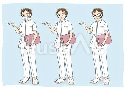 白衣を着て案内する若い女性_①