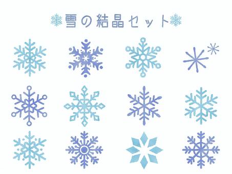 雪の結晶セット 雪の結晶,結晶,雪,セット,冬,水彩,クリスマス,雪花,雪華,シンプルのイラスト素材