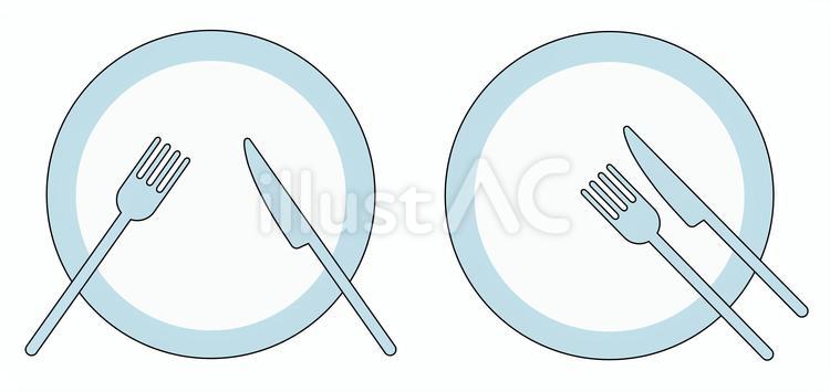 ナイフとフォークとお皿テーブルマナー水色 食器,カトラリー,食事のイラスト素材