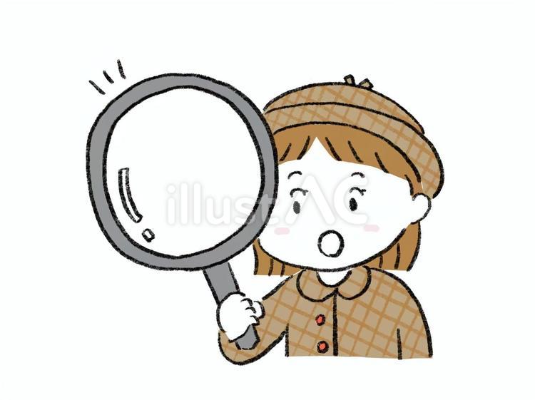 虫眼鏡を持って発見した探偵風女の子手書き 探偵,女の子,女子のイラスト素材