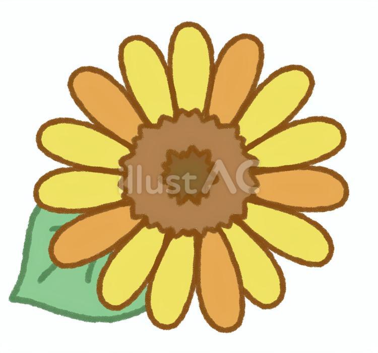 ひまわりのアイコンイラストB-葉っぱ付き ひまわり,花,夏のイラスト素材