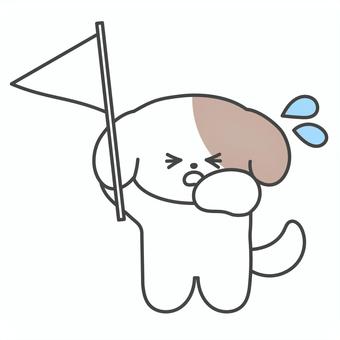白旗を上げるかわいい犬のキャラクター 犬,降参,白旗,あげる,泣く,負け,キャラクター,全身,かわいい,ベクターのイラスト素材