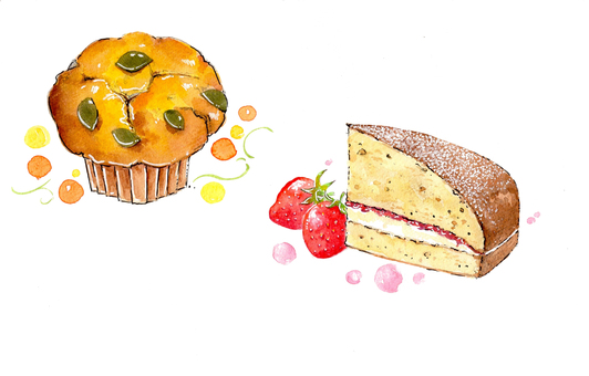 マフィン③ マフィン,ケーキ,お菓子,焼き菓子,かわいい,優しい,おいしい,手描き,水彩,色鉛筆のイラスト素材