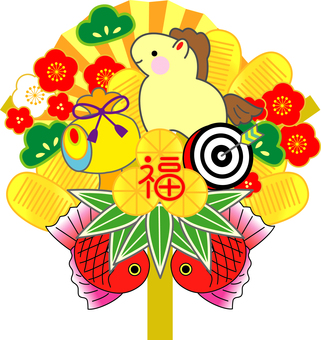 干支の熊手 お正月,干支,熊手,午,にっこり,縁起物,商売繁盛,福,米俵,小槌のイラスト素材