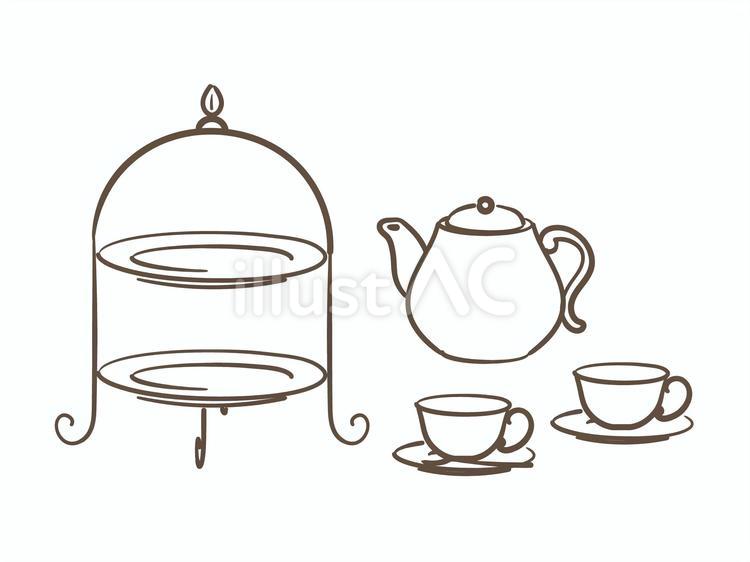 アフタヌーンティーセット　手書き風 カップ,ポット,食器のイラスト素材