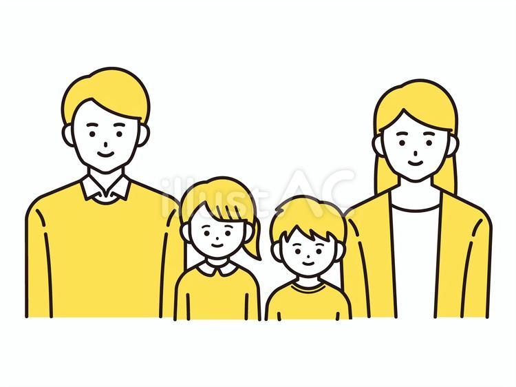 笑顔の4人家族A（黄色） 家族,親子,お父さんのイラスト素材