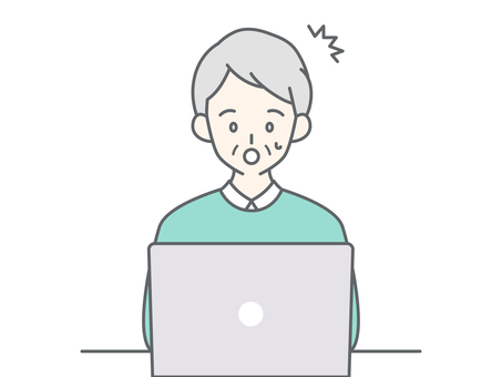 パソコンを見て驚くシニア男性 人物,男,祖父,おじいちゃん,老人,パソコン,高齢者,お年寄り,シニア,白髪のイラスト素材