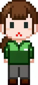 ドット絵の緑服の女性従業員です。 ドット絵,制服,シンプル,ジャケット,従業員,オフィス,勤務,現場,ワークスタイル,ビジネスウェアのイラスト素材
