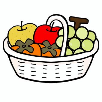フルーツ盛りバスケット 柿,りんご,梨,マスカット,バスケット,果物,盛り合わせ,秋,アイコン,食べ物のイラスト素材