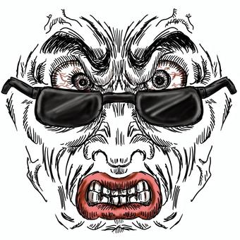チンピラ風表情パーツ線画 チンピラ,ゴロツキ,悪人,輩,悪漢,悪者,睨む,サングラス,男,表情のイラスト素材