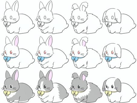 リボンもお似合いな兎さん達 リボンもお似合いな兎さん達 兎,白兎,赤目,ロップイヤー,ライオンラビット,アンゴラウサギ,ペット,可愛い,線画,塗り絵のイラスト素材