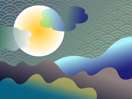 月 波 風景 月 波 風景 壁紙,満月,あざやか,神秘的,大胆,象徴的,波,山,森,海のイラスト素材