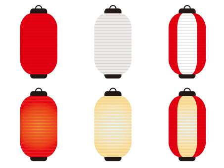 縦長提灯セット 提灯,赤提灯,白提灯,紅白,祭り,長い,縦長,長型,灯り,飾りのイラスト素材